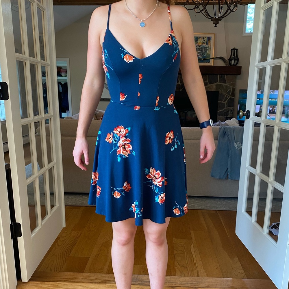 Nine Britton short floral sundress, navy and red/orange